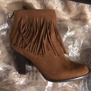 Dark brown fringe booties